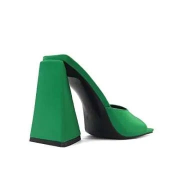 keleimusi Women's Trendy Square Toe Block Heel Dress Mules with Wide Strap