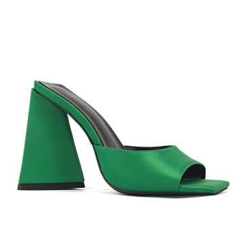 keleimusi Women's Trendy Square Toe Block Heel Dress Mules with Wide Strap