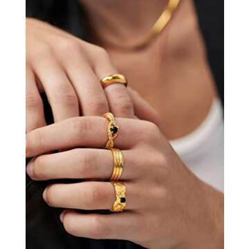 18K Gold Chunky Knuckle Rings Stacking Midi Thumb Finger Rings Black Obsidian Signet Rings Vintage D...