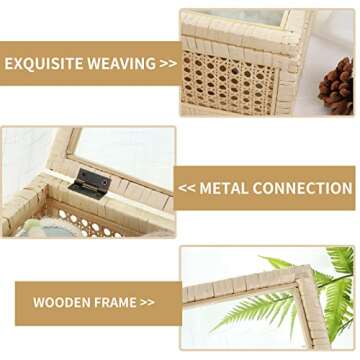 JJSQ Rattan Box with Glass Lid Rattan Woven Basket with Lid Decorative Display Wood Box for Storage Home Decor Rectangle 15" x 9.5" x 6"
