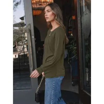 AUTOMET Womens Fall Fashion Long Sleeve Shirts Fall Tops Pleated Shirts Casual Loose Dressy Basic Trendy Clothes 2024 Army Green L