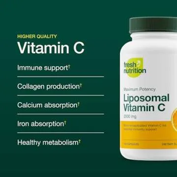 Fresh Nutrition Liposomal Vitamin C - 2000mg DNA Verified & Potent VIT C (from ascorbic acid)– Swallow or Pour Powder into a Drink, All Natural Vegan Friendly, Non-GMO, Gluten-Free, Dairy-Free