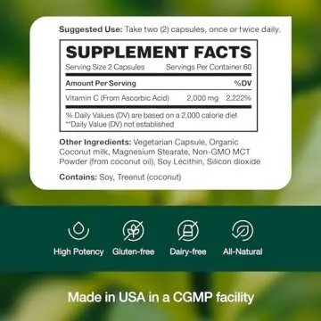 Fresh Nutrition Liposomal Vitamin C - 2000mg DNA Verified & Potent VIT C (from ascorbic acid)– Swallow or Pour Powder into a Drink, All Natural Vegan Friendly, Non-GMO, Gluten-Free, Dairy-Free