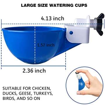 8 PCS Chicken Waterer, Automatic Chicken Feeders and Waterers Kit, Large Poultry Waterer Cups | Chicken Water Cups | Duck Waterer etc. (Blue)