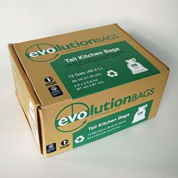 Evolution Trash Bags: Tall Kitchen Trash Bag, 120 bags/box, made with 70% CERTIFIED PCR material