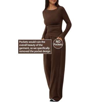 LICOBOD Asymmetrical 2 piece lounge set women long sleeve travel Outfits Comfy Loungewear Wide Leg P...