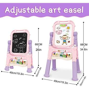 Mojitodon Art Easel for Kids, Adjustable Standing Rotatable Double Sided Easel with Painting Accesso...