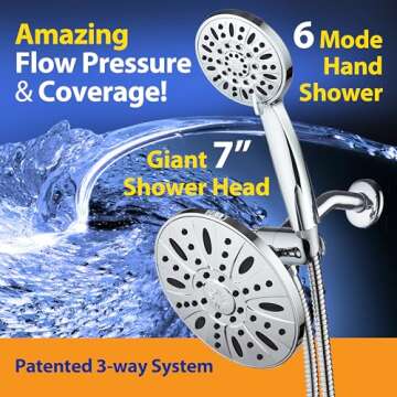 AquaDance 7" Premium High Pressure 3-Way Rainfall Combo Combines The Best of Both Worlds-Enjoy Luxur...
