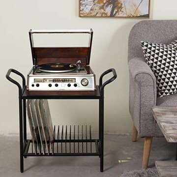 Stylish MyGift Matte Black Vinyl Record Player Stand