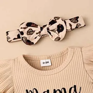 CETEPY 3-6 Months Baby Girl Clothes Newborn Romper Ruffle Sleeve Short Jeans Skirt with Headband Infant Outfits Set Sunflower Leopard 3-6 Months