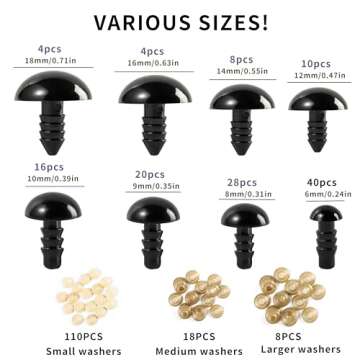 XKDOUS 260PCS Plastic Safety Eyes with Washers, 6-18 mm, 8 Sizes Safety Eyes for Crochet Crafts, DIY...