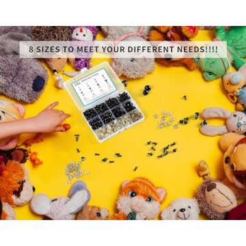 XKDOUS 260PCS Plastic Safety Eyes with Washers, 6-18 mm, 8 Sizes Safety Eyes for Crochet Crafts, DIY Crafts, Stuffed Animals