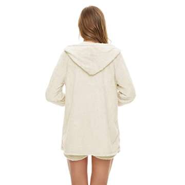 HRESSLBD Women's Fuzzy 3-Piece Lounge Sets Tank Tops Cardigan Shorts Fleece Pajamas Set, Cozy 3 Piece Fuzzy Fleece Warm Outfits for Women (Cream White, S)