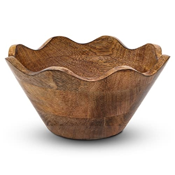 Mela Artisans Wooden Scalloped Bowl - Small | Ruffle Decorative Style | Rustic Kitchen Decor | Mango...