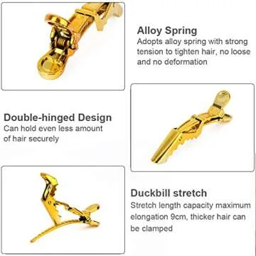 Premium Hair Clips 12 Pack - Large Croc Clips for Thick Hair Styling and Sectioning - Gold