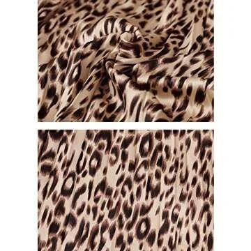 CHARTOU Womens Chic Elastic High Waisted A Line Leopard Print Pleated Shirring Midi-Long Skirt (Beige/Black Print, Medium)