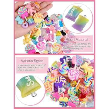 Kalolary Colorful Candy Pendant Charms for DIY Crafts