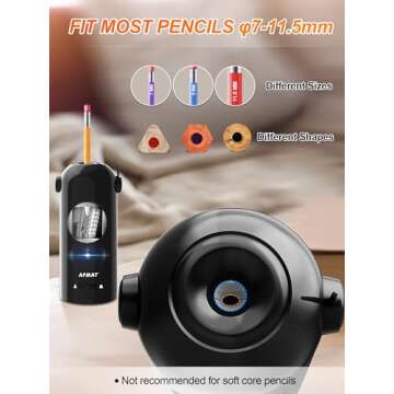 AFMAT Electric Pencil Sharpener for Colored Pencils 7-11.5mm, Robot Pencil Sharpener, Fully Automatic Rechargeable Hands-Free Pencil Sharpener for Large Pencils, Home, Classroom, Battery Operated
