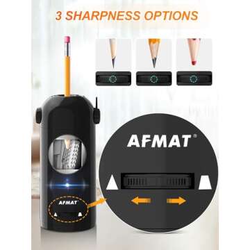 AFMAT Electric Pencil Sharpener for Colored Pencils 7-11.5mm, Robot Pencil Sharpener, Fully Automatic Rechargeable Hands-Free Pencil Sharpener for Large Pencils, Home, Classroom, Battery Operated