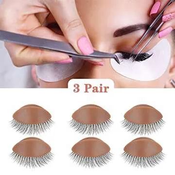 WBCBEC 3 Pairs Replacement Eyelids for Mannequin Head Removable Realistic Eyelids with Eyelashes Mannequin Head Eyelids for Eyelash Training Practice Makeup Eyelash Extensions