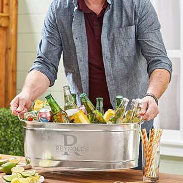 Let's Make Memories Personalized Beverage Tub - Custom Beverage Tub - Customize With Name & initial - Galvanized Drink Tub - 20 ¾"L x 11 ¾"W x 7" H - 5.5 Gallons