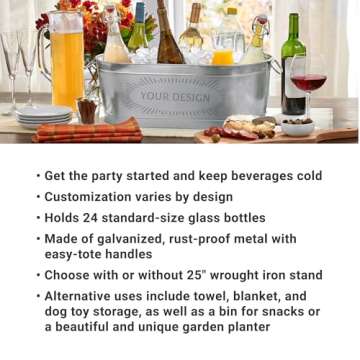 Let's Make Memories Personalized Beverage Tub - Custom Beverage Tub - Customize With Name & initial - Galvanized Drink Tub - 20 ¾"L x 11 ¾"W x 7" H - 5.5 Gallons