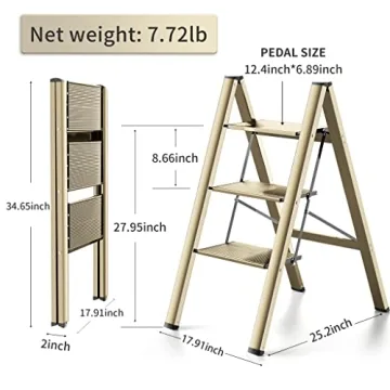 Lightweight 3 Step Ladder Folding Step Stool 330 Lbs Capacity