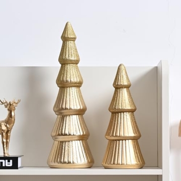 Elegant AOMOONOA Wooden Christmas Tree Figurine Set