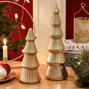 Elegant AOMOONOA Wooden Christmas Tree Figurine Set