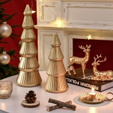 Elegant AOMOONOA Wooden Christmas Tree Figurine Set