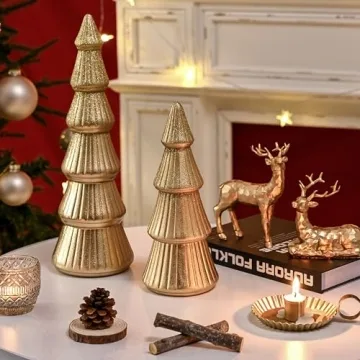 Elegant AOMOONOA Wooden Christmas Tree Figurine Set