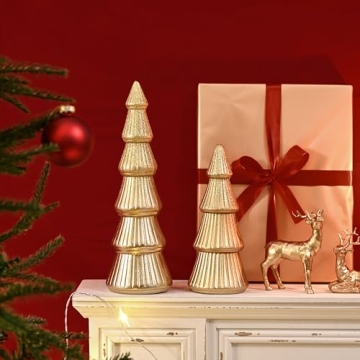 Elegant AOMOONOA Wooden Christmas Tree Figurine Set