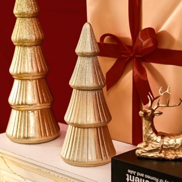 Elegant AOMOONOA Wooden Christmas Tree Figurine Set