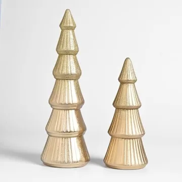 Elegant AOMOONOA Wooden Christmas Tree Figurine Set