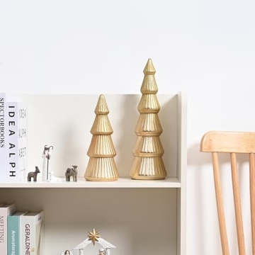 Elegant AOMOONOA Wooden Christmas Tree Figurine Set