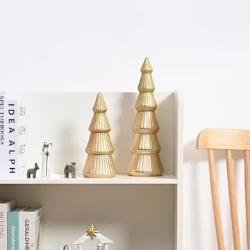 Elegant AOMOONOA Wooden Christmas Tree Figurine Set