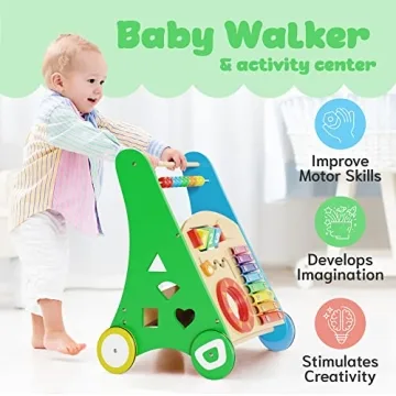 Wooden Learning Walker for Toddlers - Adjustable Speed & Fun Activities