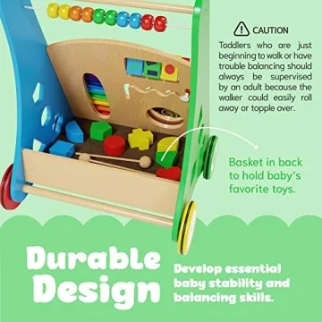Wooden Learning Walker for Toddlers - Adjustable Speed & Fun Activities