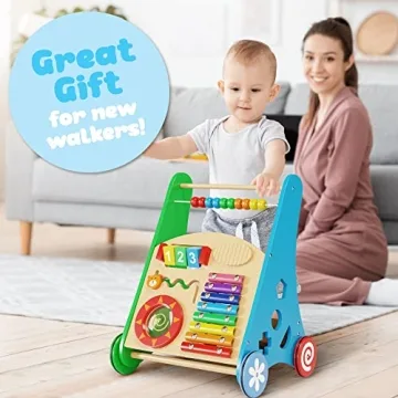 Wooden Learning Walker for Toddlers - Adjustable Speed & Fun Activities