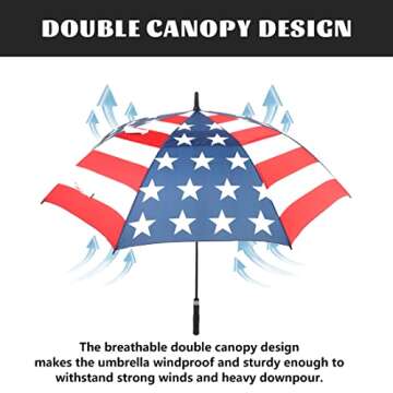 LLanxiry Umbrella Large Golf Umbrellas for Rain Windproof 54/62/68 Inch Automatic Open Double Canopy Oversized Vented Stick Umbrellas for Men and Women (American Flag/62in)