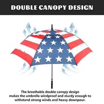 LLanxiry Umbrella Large Golf Umbrellas for Rain Windproof 54/62/68 Inch Automatic Open Double Canopy Oversized Vented Stick Umbrellas for Men and Women (American Flag/62in)