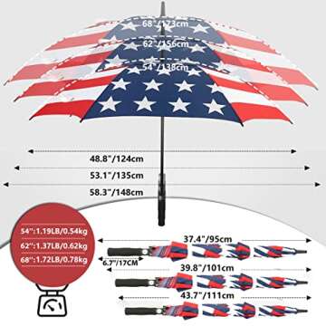 LLanxiry Umbrella Large Golf Umbrellas for Rain Windproof 54/62/68 Inch Automatic Open Double Canopy Oversized Vented Stick Umbrellas for Men and Women (American Flag/62in)