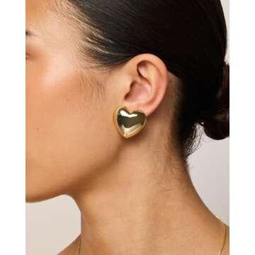 PAVOI 14K Yellow Gold Plated Sterling Silver Posts Chunky Heart Statement Earrings for Women | Love ...