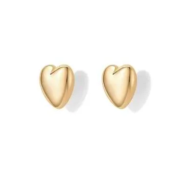 PAVOI 14K Yellow Gold Plated Sterling Silver Posts Chunky Heart Statement Earrings for Women | Love Friendship Oversized Puffy Heart Stud Earrings