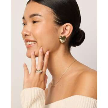 PAVOI 14K Yellow Gold Plated Sterling Silver Posts Chunky Heart Statement Earrings for Women | Love Friendship Oversized Puffy Heart Stud Earrings