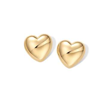 PAVOI 14K Yellow Gold Plated Sterling Silver Posts Chunky Heart Statement Earrings for Women | Love Friendship Oversized Puffy Heart Stud Earrings