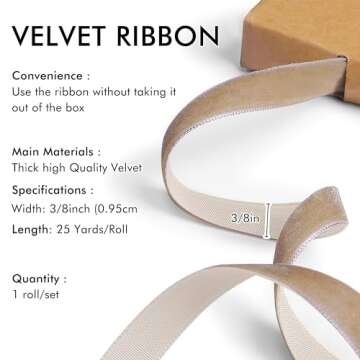 Khaki Velvet Ribbon 3/8'' for Elegant Gift Wrapping & Decorations