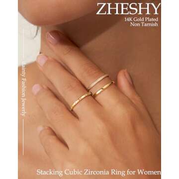 ZHESHY Stackable Gold Rings for Women - Trendy 14K Gold Plated Stacking Ring Set