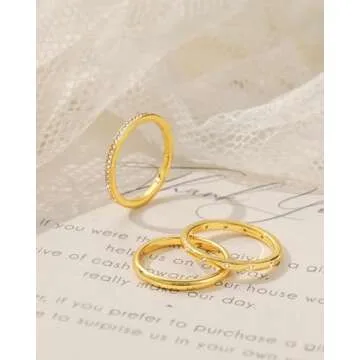 ZHESHY Stackable Gold Rings for Women - 14K Gold Plated