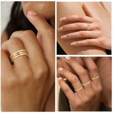 ZHESHY Stackable Gold Rings for Women - 14K Gold Plated
